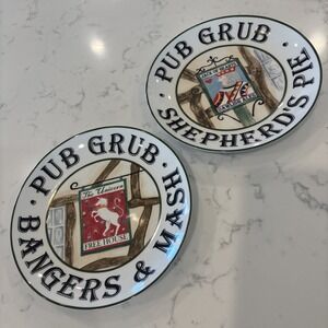 VTG Pub Grub Ceramic Collector Plates Bangers & Mash /Shepherd's Pie England